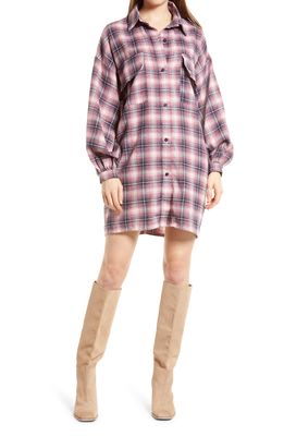 VICI Collection Plaid Balloon Sleeve Dress in Pink