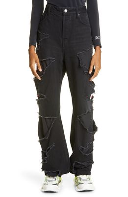 Balenciaga Lined Destroyed Straight Leg Jeans in Washed Black