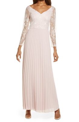 Chi Chi London Lace & Pleated Chiffon Bridesmaid Gown in Blush