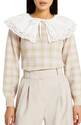 River Island Broderie Collar Check Sweater in Light Pink