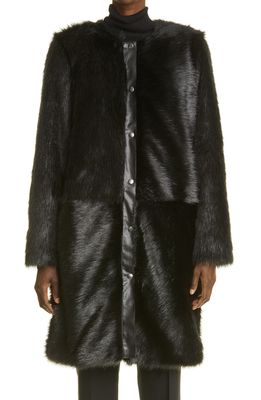 St. John Collection Leather Trim Faux Fur Coat in Black