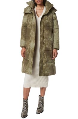 Andrew Marc Kalle Stonewash Print Hooded Puffer Coat in Olive