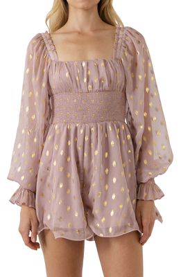 Endless Rose Foiled Dot Long Sleeve Romper in Dusty Pink