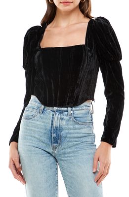 WAYF Avalon Puff Sleeve Velvet Bustier in Black