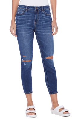 HINT OF BLU Brilliant High Waist Ripped Ankle Skinny Jeans in Deep Pool Blue