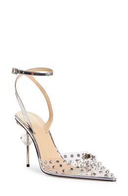 Mach & Mach Crystal Embellished Clear Ankle Strap Pump in Silver