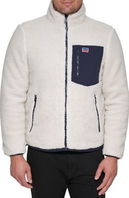 levi's Contrast Pocket High Pile Fleece Jacket in Cream