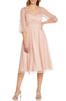 Adrianna Papell Glitter Fit & Flare Tulle Dress in Mellow Blush