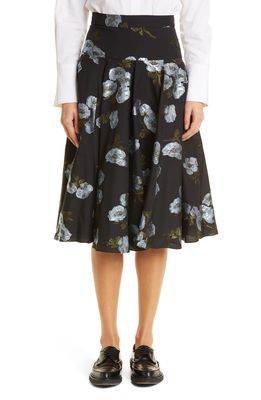 Erdem Starla Floral Fil Coupe Skirt in Black /Pale Blue /Olive