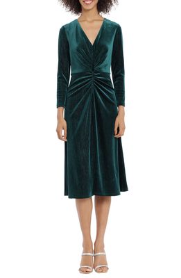 Maggy London Long Sleeve Glitter Velvet Midi Dress in Green