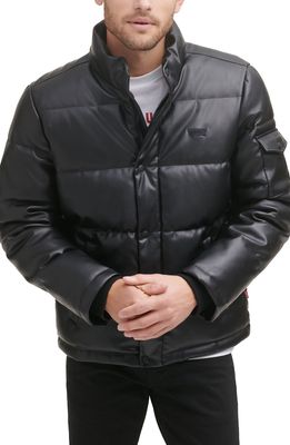 levi's Water Resistant Faux Leather Puffer Jacket in Black