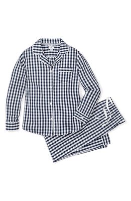 Petite Plume Gingham Cotton Flannel Pajama Set in Navy