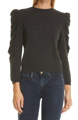 FRAME Ruched Sleeve Cashmere Sweater in Charcoal Heather