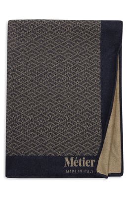 Metier London Large Logo Cashmere Throw Blanket in Navy/Natural