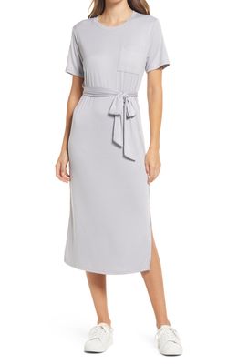GIBSONLOOK Belted Pocket T-Shirt Dress in Silver Blue