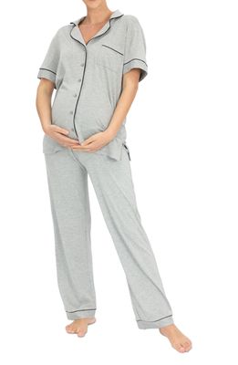 Angel Maternity Short Sleeve Maternity Pajamas in Marl Gray