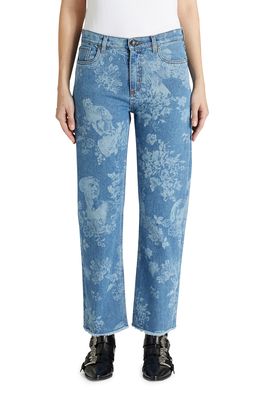 Etro Floral & Bust Print Fray Hem Jeans in Navy