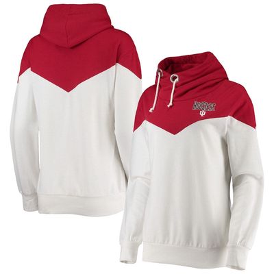 Women's Gameday Couture White/Crimson Indiana Hoosiers Old School Arrow Blocked Cowl Neck Tri-Blend Pullover Hoodie