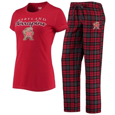 Women's Concepts Sport Red/Black Maryland Terrapins Lodge T-Shirt & Flannel Pants Sleep Set