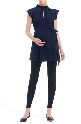 Kimi and Kai Karlena Flutter Sleeve Belted Maternity Top in Navy