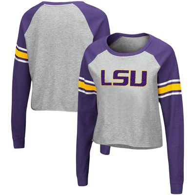Women's Colosseum Heathered Gray/Purple LSU Tigers Decoder Pin Raglan Long Sleeve T-Shirt in Heather Gray