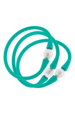 Canvas Jewelry Set of 3 Bali Freshwater Pearl Silicone Bracelets in Mint