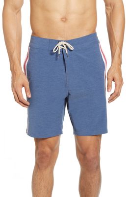 Faherty Retro Surf Stripe Board Shorts in Blue Red Stripe