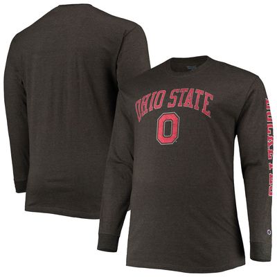Men's Champion Gray Ohio State Buckeyes Big & Tall 2-Hit Long Sleeve T-Shirt in Heather Charcoal
