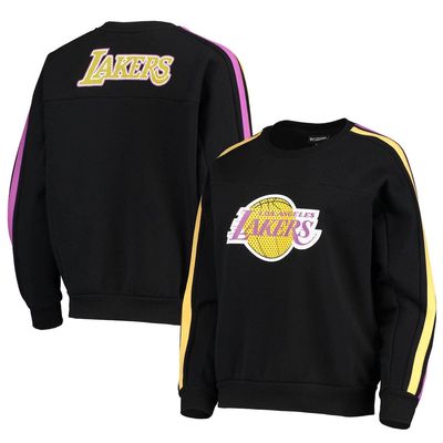 Women's The Wild Collective Black Los Angeles Lakers Perforated Logo Pullover Sweatshirt