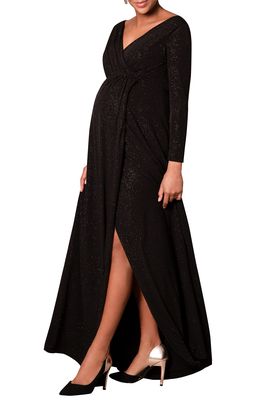 Tiffany Rose Isabella Long Sleeve Glitter Maternity Gown in Glitter Black