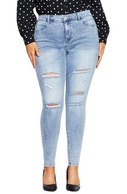 City Chic Rock 'n' Roll Ripped Skinny Jeans in Light Wash