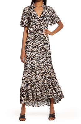 Area Stars Lara Abstract Leopard Print Tiered Ruffle Maxi Dress