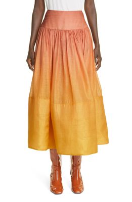 Zimmermann Postcard Ombre Silk & Linen Skirt in Ombre Sunshine
