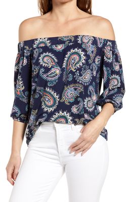 Loveappella Off the Shoulder Top in Navy/Blue/Coral