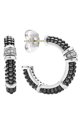 LAGOS Black Caviar Diamond Hoop Earrings in Silver/Black Ceramic/Diamond