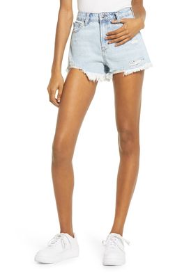 HIDDEN JEANS Distressed High Waist Nonstretch Cutoff Denim Shorts in Light Wash