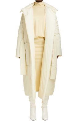 Lemaire Wadded Cotton & Silk Belted Open Front Coat in Almond Milk 222
