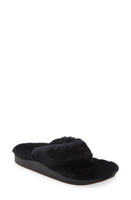 OluKai Kipea Heu Genuine Shearling Slide Sandal in Black/Black