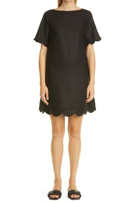 Lisa Marie Fernandez Scallop Button Linen T-Shirt Dress in Black