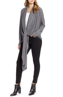 Loveappella Drape Tie Front Cardigan in Charcoal