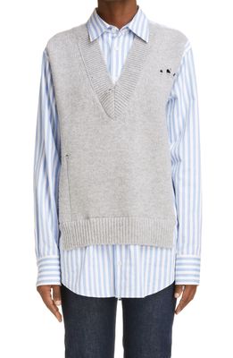 Maison Margiela Hybrid Wool Sweater Vest & Cotton Poplin Button-Up Shirt in Stripe White And Sky