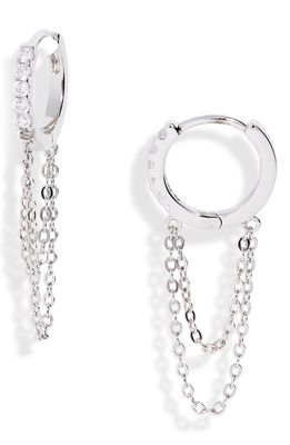 Nordstrom Chain Drop Huggie Hoop Earrings in Clear- Silver