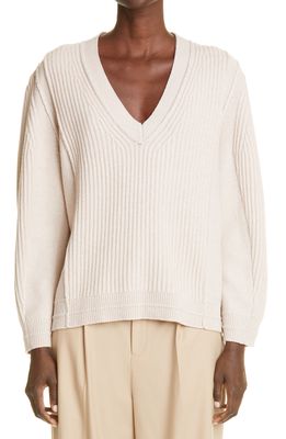 Maria McManus Deep V-Neck Recycled Cashmere & Cotton Sweater in Crema