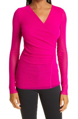 Fuzzi Scollo Ruched Long Sleeve Top in Begonia