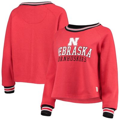 Women's Pressbox Scarlet Nebraska Huskers Cali Cozy Raglan Crop Pullover Sweatshirt