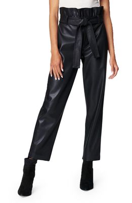 BLANKNYC Belted Paperbag Waist Faux Leather Pants in Obsidian