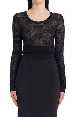 Dolce & Gabbana Logo Pointelle Sweater in Black