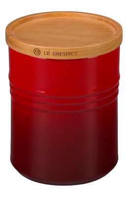 Le Creuset Glazed Stoneware 2 1/2 Quart Storage Canister with Wooden Lid in Cherry