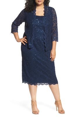 Alex Evenings Lace Cocktail Dress with Jacket in Navy