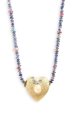 Lizzie Fortunato Gemini Beaded Heart Pendant Necklace in Blue